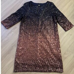 Maia Women Navy Blue Rose Gold Ombre Sequin Shift Dress Size 12 Keyhole Back